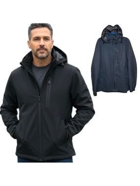 Perry Ellis Performance Hooded Jacket Sz L Charcoal Black Water Resistant Vented